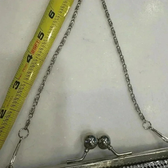 Black evening kiss lock clutch with rhinestone details and removable chain - Picture 10 of 10